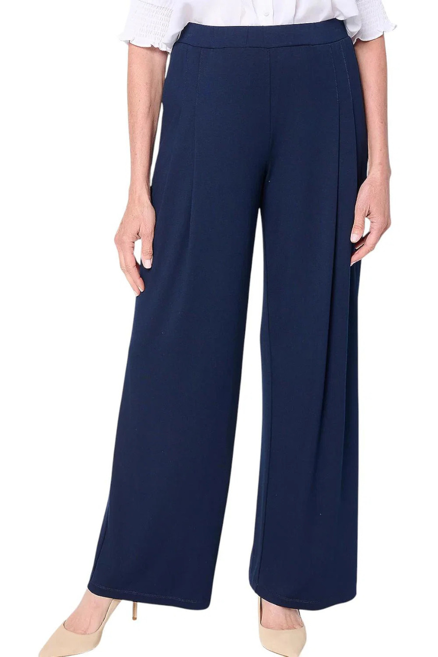 Susan Graver Women's Essentials Allure Knit Pleated Pant Navy - Petite